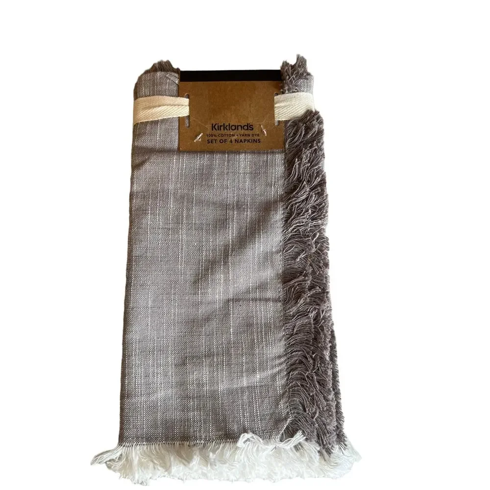 Set of 4 Cotton Fringed Napkins Taupe Cream